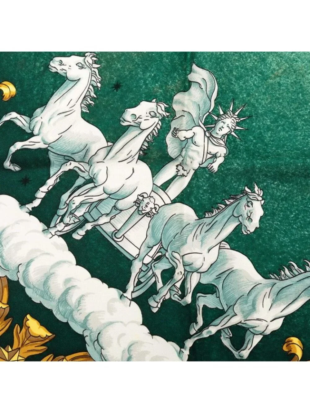 Hermes Carre 90 Cosmos Cosmology Scarf Green White Yellow Silk